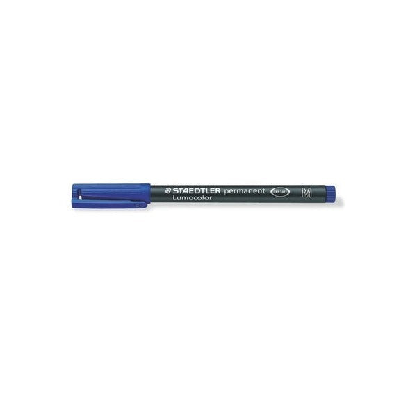 Staedtler Lumocolor permanent 317-3 medium pen with blue cap and black barrel, capped