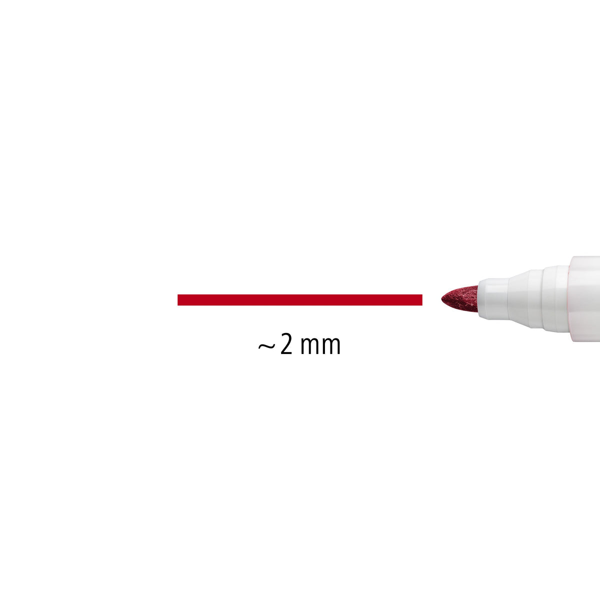 Line width graphic for the Lumocolor 351 bullet tip markers in the set: a red line marked approx. 2 mm