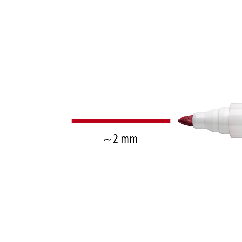 Line width graphic for the Lumocolor 351 bullet tip markers in the set: a red line marked approx. 2 mm