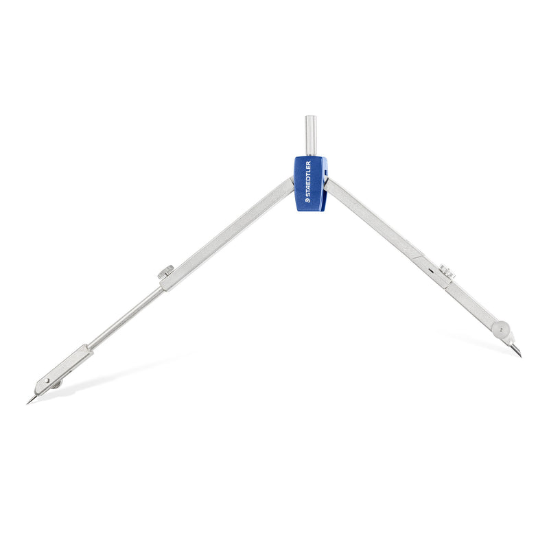 Mars basic 554 compass laid open almost flat, legs spread wide to show the reach of the friction head