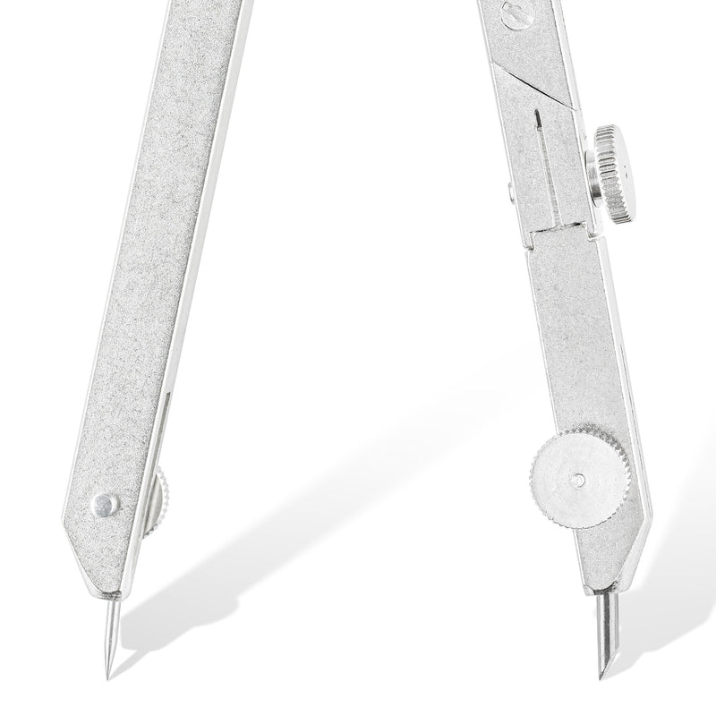 Close-up of the 551 compass tips, showing the shouldered needle in the hinged needle shoe and the lead leg