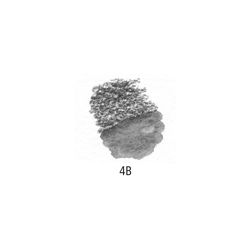 Swatch of 4B aquarell graphite, hatched at the top and washed out to a soft grey with water below