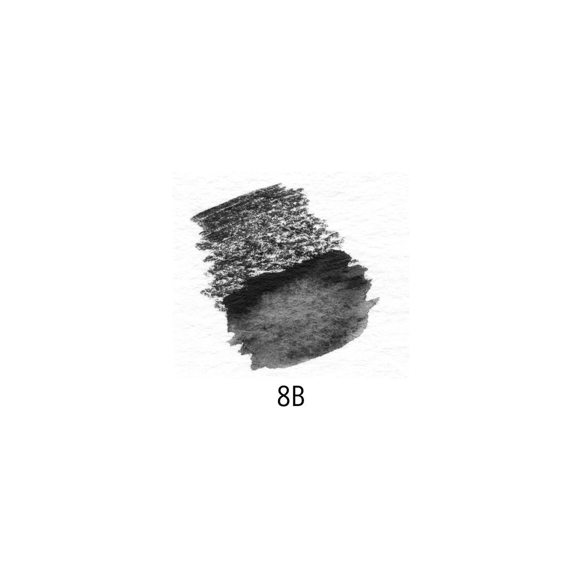 Staedtler 8B degree swatch with heavy graphite hatching that fades into a deep grey wash