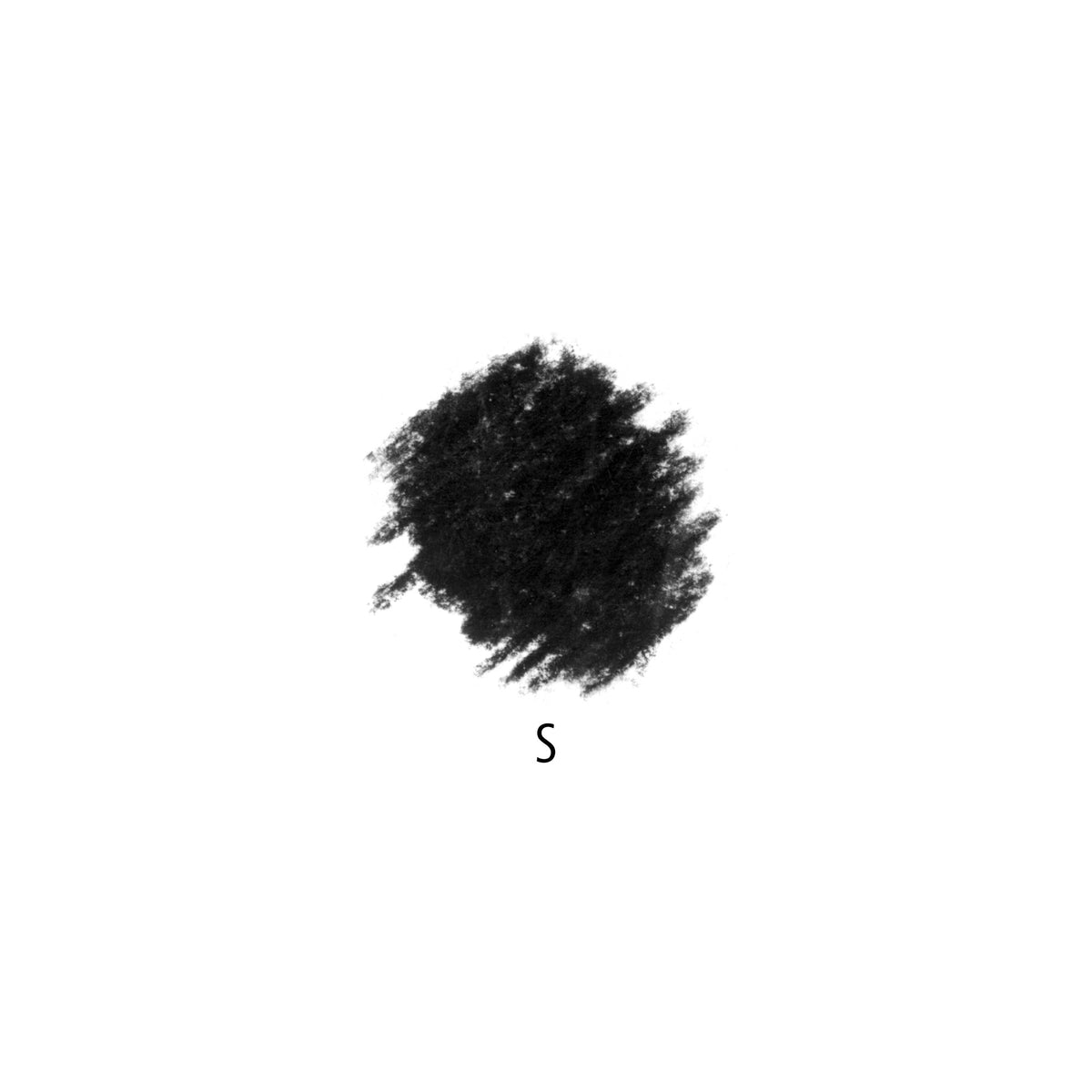 Soft charcoal scribble made with the S degree pencil, labelled S