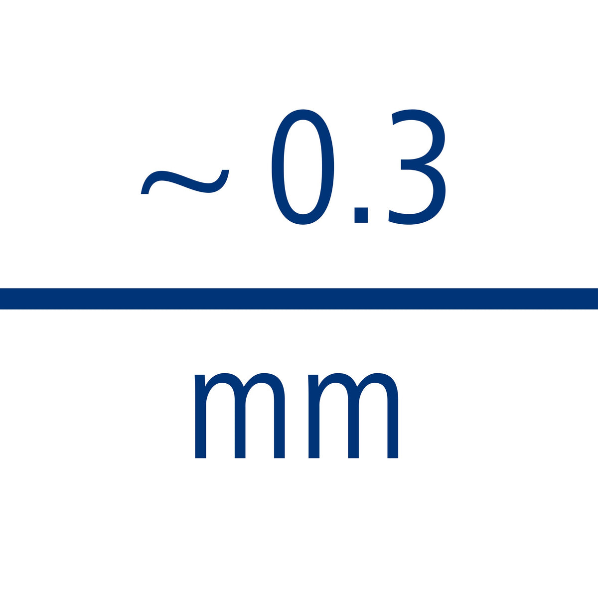 Staedtler line width pictogram showing approx. 0.3 mm in large blue figures above a blue rule