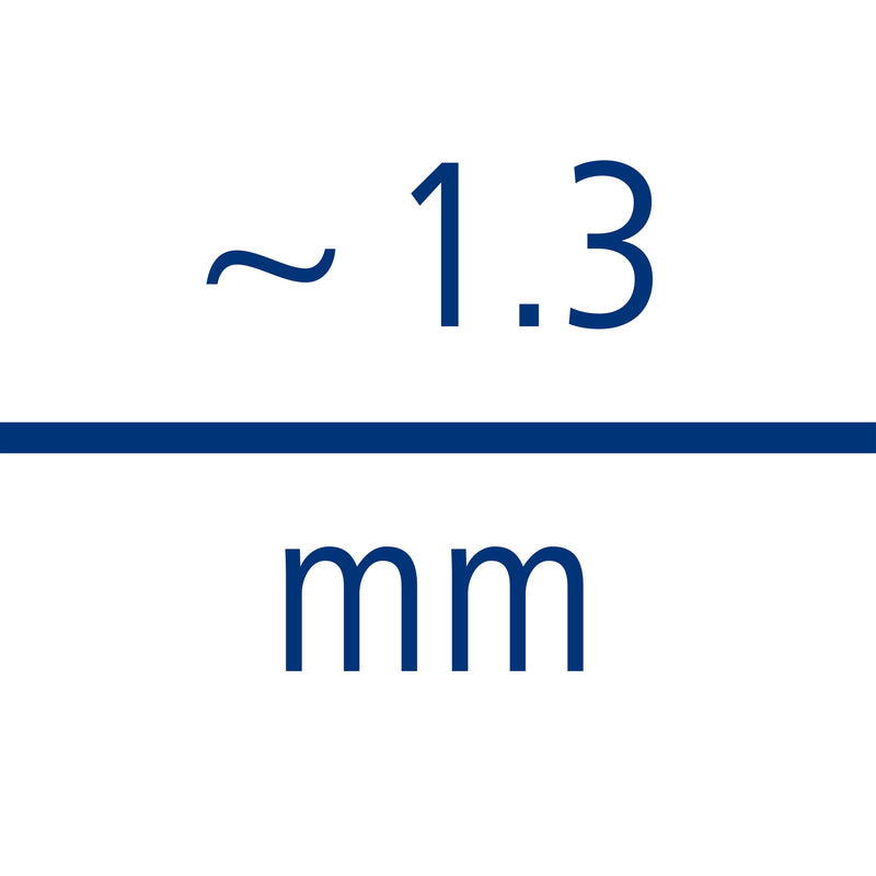 Staedtler line width pictogram in blue type reading approx. 1.3 mm above a blue rule