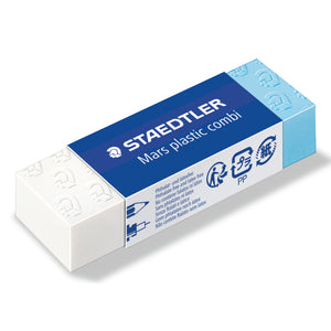 Staedtler Mars plastic combi 526 508 eraser: white and light blue block in a blue sleeve printed STAEDTLER Mars plastic combi