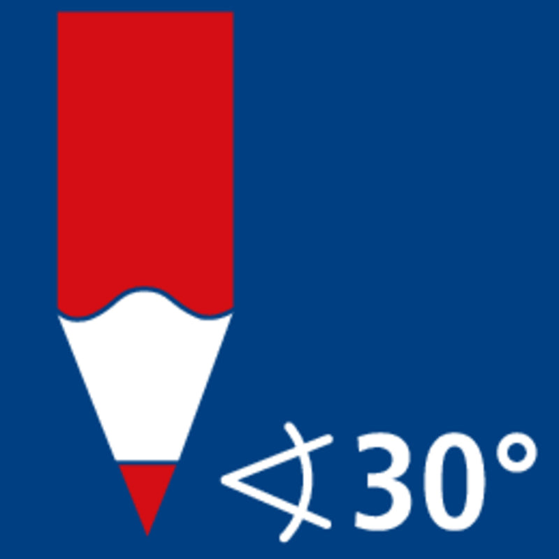 Staedtler pictogram of a red coloured pencil point sharpened at a 30 degree angle