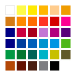 Thirty-six colour squares for the 185 CD36 set in six rows, from white, yellows and oranges through reds, purples, blues and greens to browns, greys and black