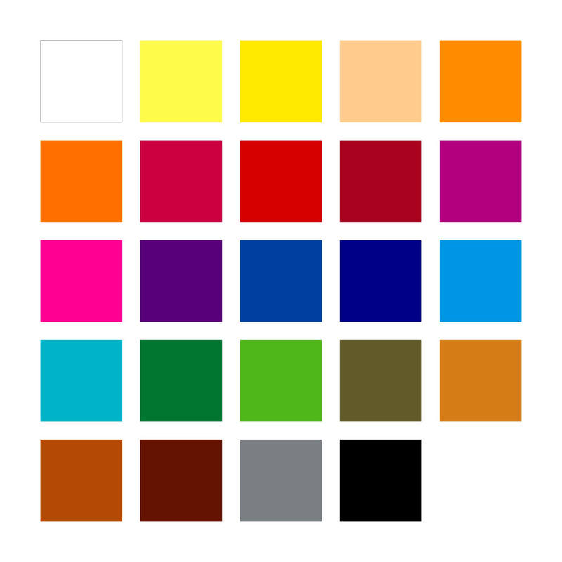 Twenty-four colour squares for the 187 C24 set from white and yellows through reds, purples, blues and greens to browns, grey and black