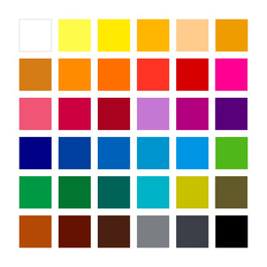 Thirty-six colour squares for the 187 CD36 set in six rows, white and yellows through oranges, reds, purples, blues, greens, browns, greys and black