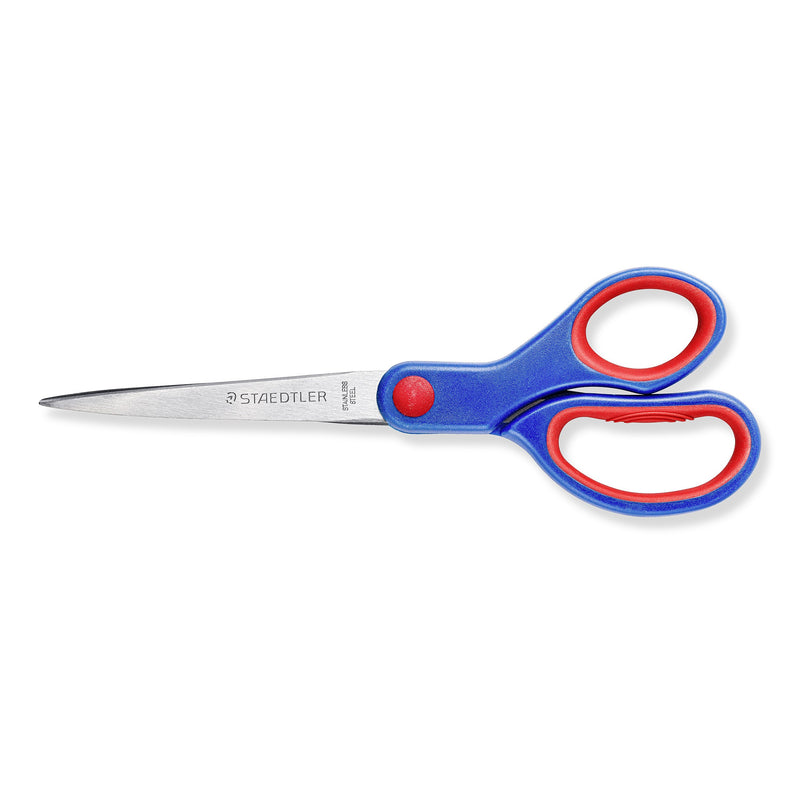 Staedtler Noris 965 21 NBK scissors, long stainless steel blade and blue handle with red soft grip lining