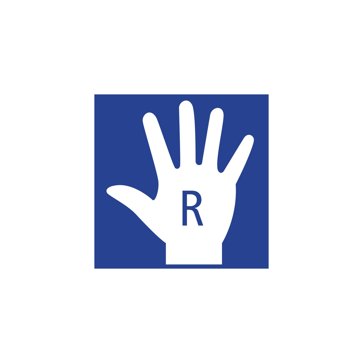 Staedtler right-hand pictogram, a white hand marked R on blue, for a right-handed grip zone