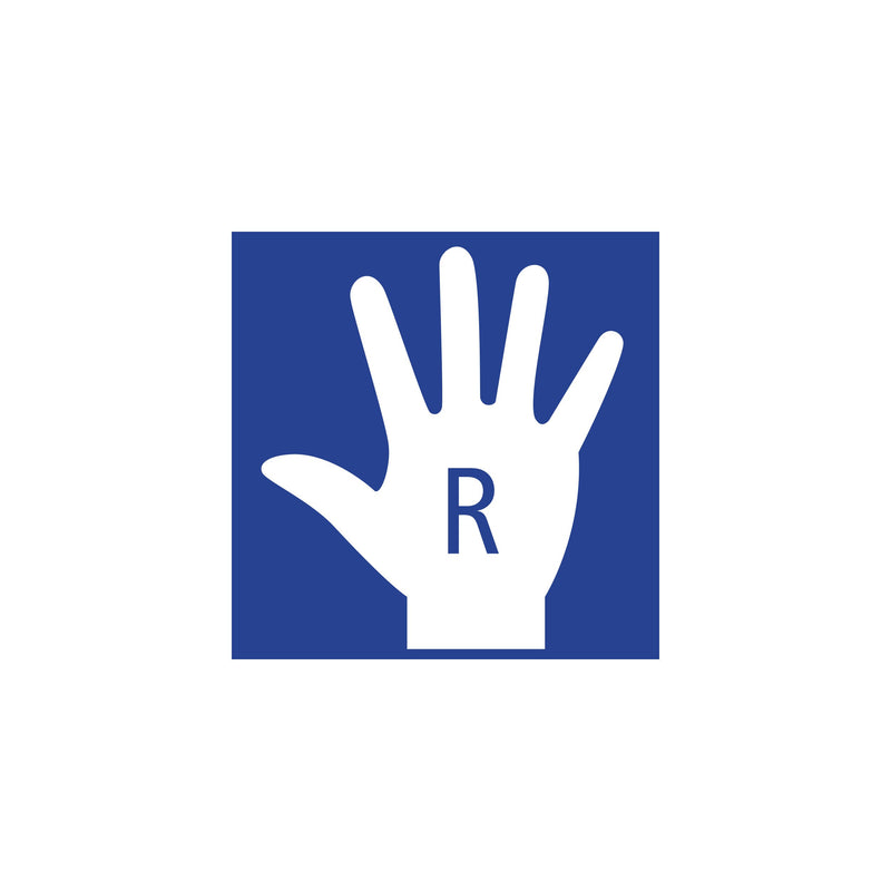 Staedtler right-hand pictogram, a white hand marked R on blue, for a right-handed grip zone