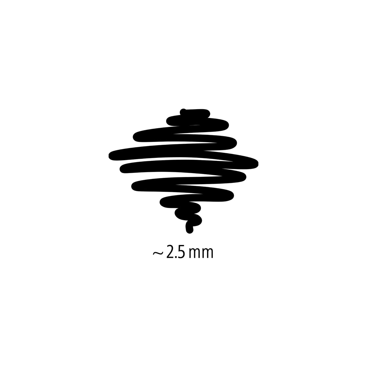 Black scribble labelled approx 2.5 mm showing the line width of the Staedtler Noris junior 329 pen