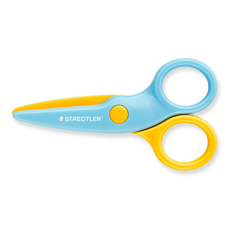 Staedtler Noris junior 965 40 BK toddler scissors, light blue upper blade and loop, yellow lower blade and loop