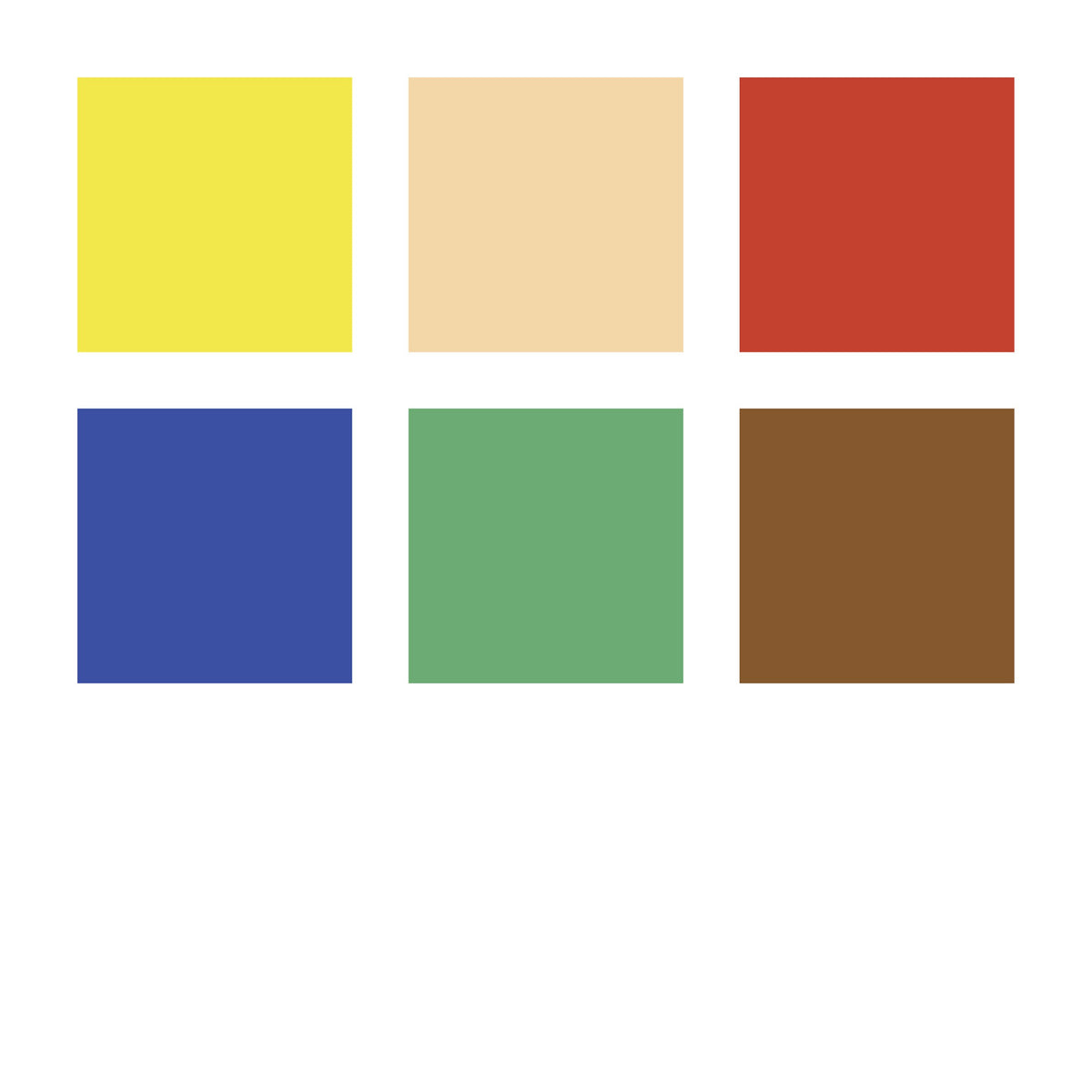 Staedtler colour chart for the 224 C6, six square swatches of yellow, peach, red, blue, green and brown
