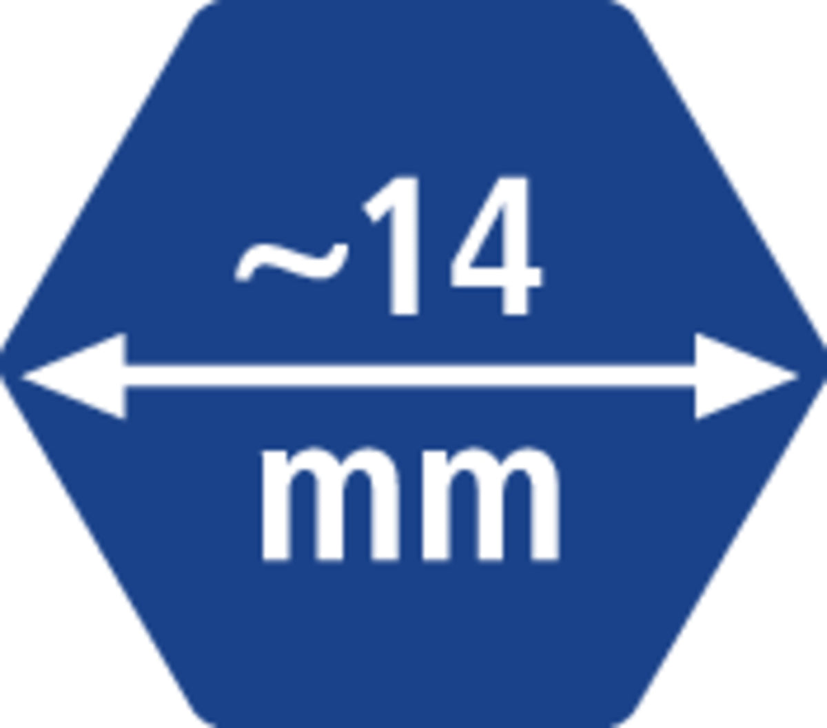 Staedtler pictogram of a blue hexagon marked approx. 14 mm, the size of the Noris junior 224 crayon