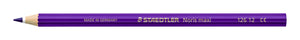 Single violet Staedtler Noris maxi learner coloured pencil 126 12 lying flat, barrel printed MADE IN GERMANY, STAEDTLER Noris maxi and 126 12, sharpened tip at left