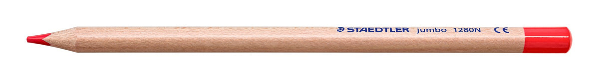 Side view of a red-tipped 1280N jumbo pencil, the unpainted barrel printed STAEDTLER jumbo 1280N