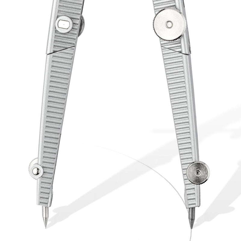 Close-up of the Staedtler compass knee joints with the needle point on one leg and the lead point on the other