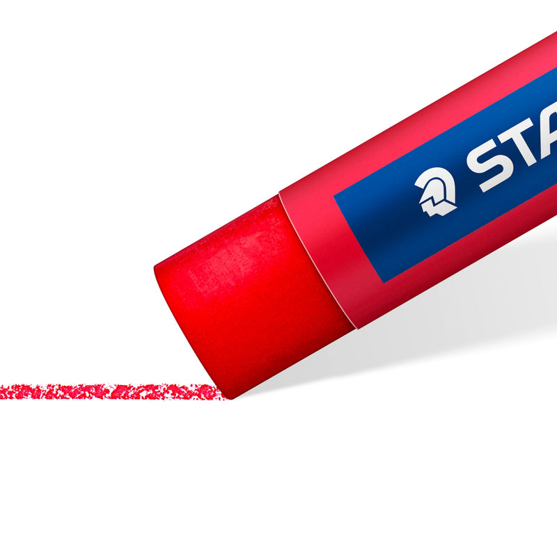 Close-up of a red oil pastel drawing a line, a Staedtler range image for the 241 crayon