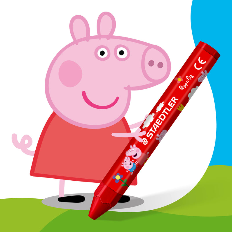 Single Staedtler Noris Junior Peppa Pig wax crayons shown out of the pack in Peppa Pig design against a white background