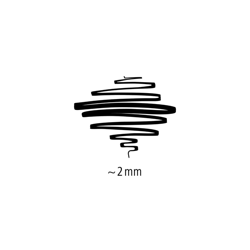 Scribbled black line marked approx 2 mm, Staedtler line width guide for the 375 chisel tip