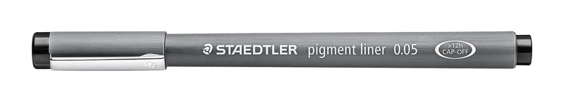 Capped Staedtler pigment liner 0.05 with grey barrel and black-ended cap