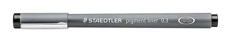 Capped Staedtler pigment liner 0.3 lying flat on white