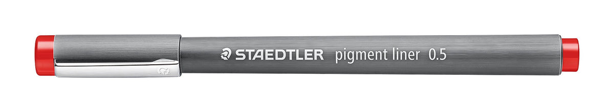 The red-capped Staedtler 308 05-2 pigment liner closed, barrel printed STAEDTLER pigment liner 0.5