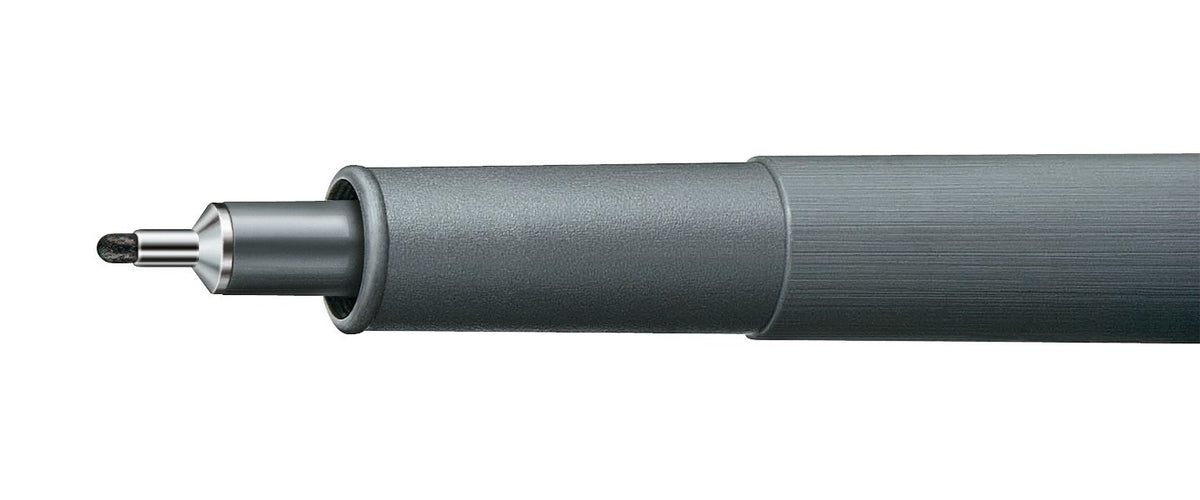 Close-up of the 1.0 mm pigment liner tip, a broader black point in a metal sleeve