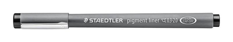 Capped Staedtler pigment liner chisel model showing the silver clip and the width printed on the barrel
