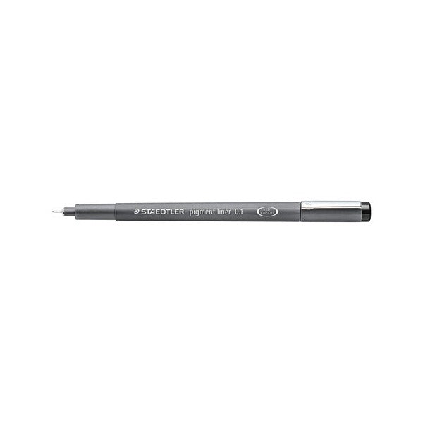 Single Staedtler pigment liner printed 0.1, grey barrel with black cap end, from the 308 WP4 set