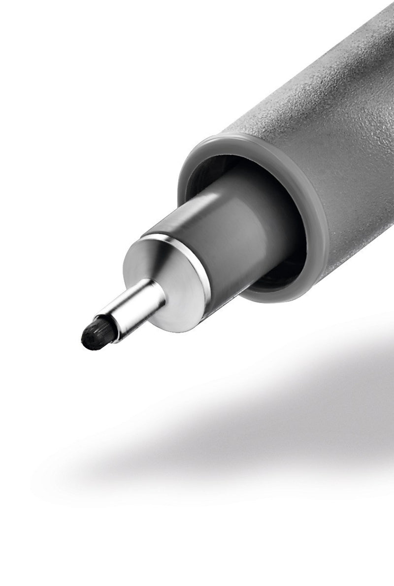 Close-up of the long metal tip on a Staedtler pigment liner