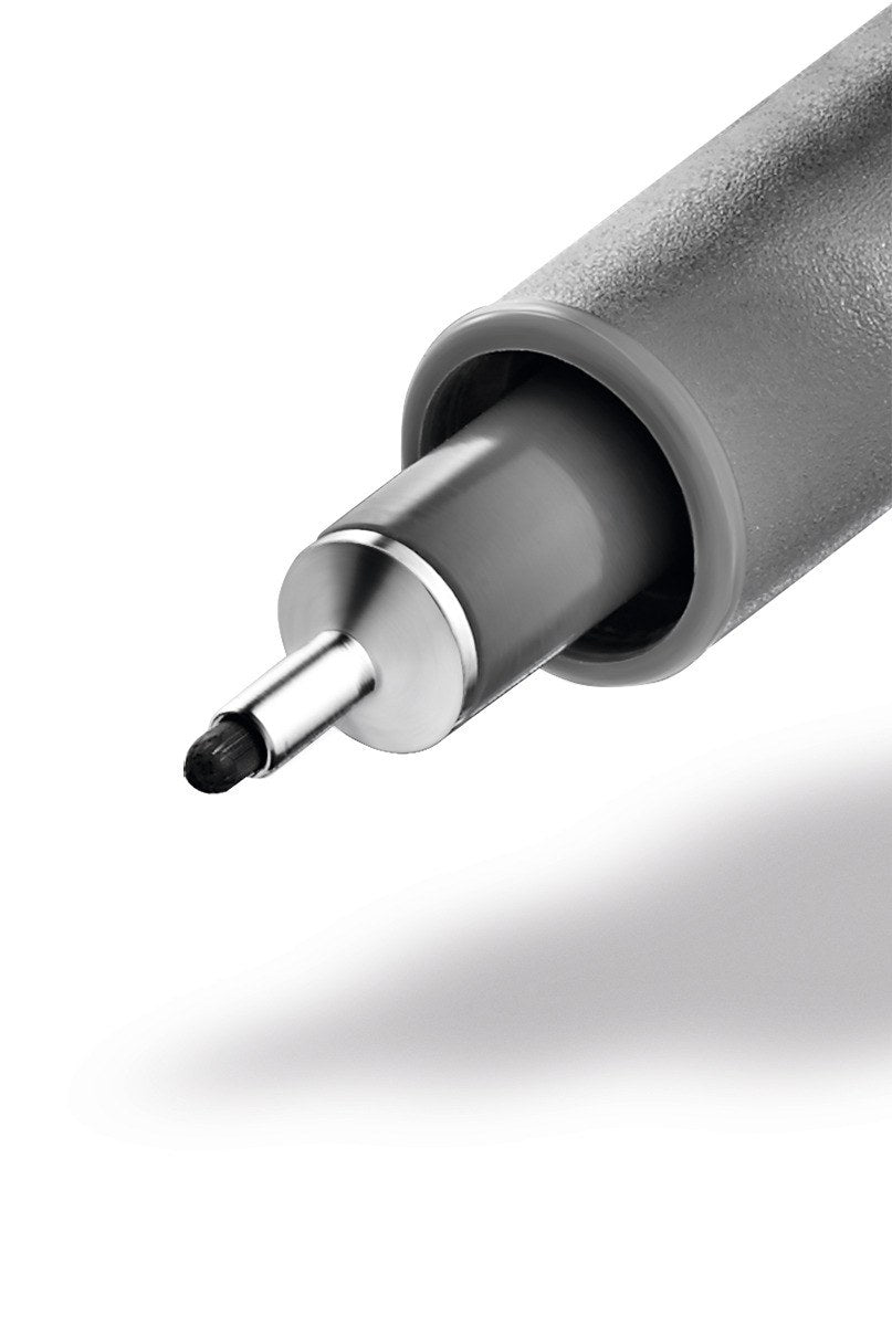 Close-up of the long metal tip on a Staedtler pigment liner