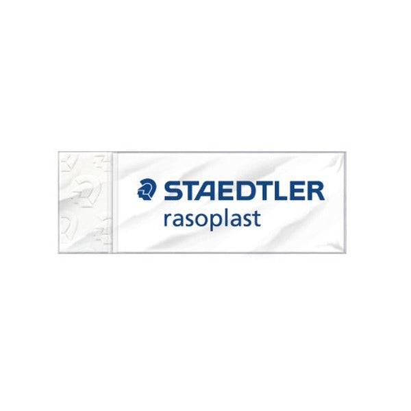 Front of a Staedtler rasoplast eraser sleeve printed with the blue STAEDTLER logo and the word rasoplast