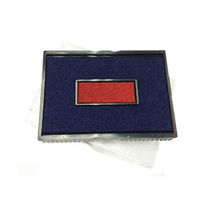 Shiny two colour replacement pad, a blue felt pad with a red rectangular strip across the centre, in a black tray with a clear protective cover underneath