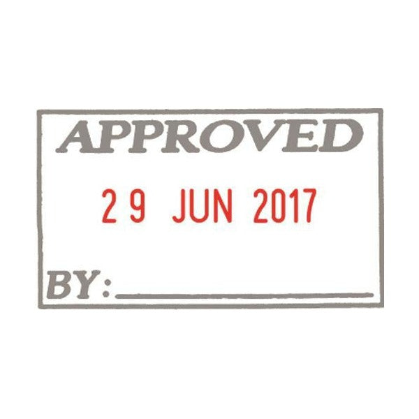 Shiny S-404 sample impression in a rectangular border: APPROVED in bold italic capitals, red date 29 JUN 2017 and a solid BY: line beneath