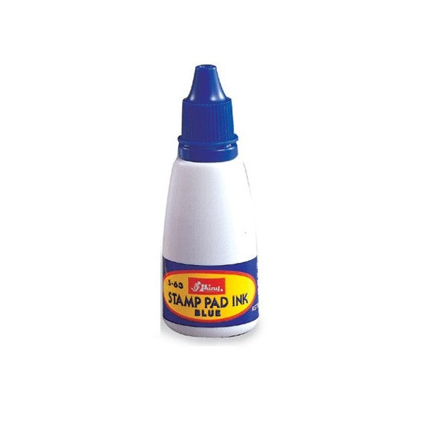 Shiny 9S63 supreme ink, white bottle with a blue cap and a navy and yellow label reading S-63 STAMP PAD INK BLUE