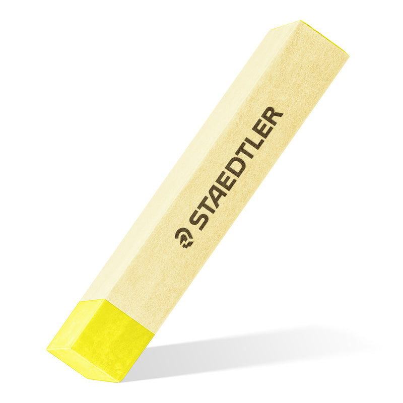 Single Staedtler 2430 soft pastel chalk, square yellow stick with a paper sleeve printed STAEDTLER