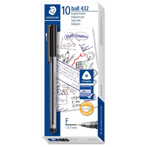 Staedtler Stick Triangular Ballpoint Pen Fine Black Box 10 432 F-9