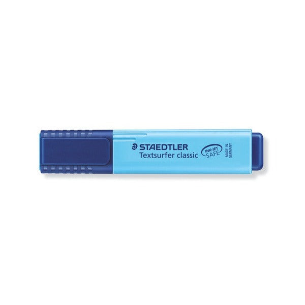 Capped blue Textsurfer classic with its navy twist cap and Staedtler print along the blue barrel