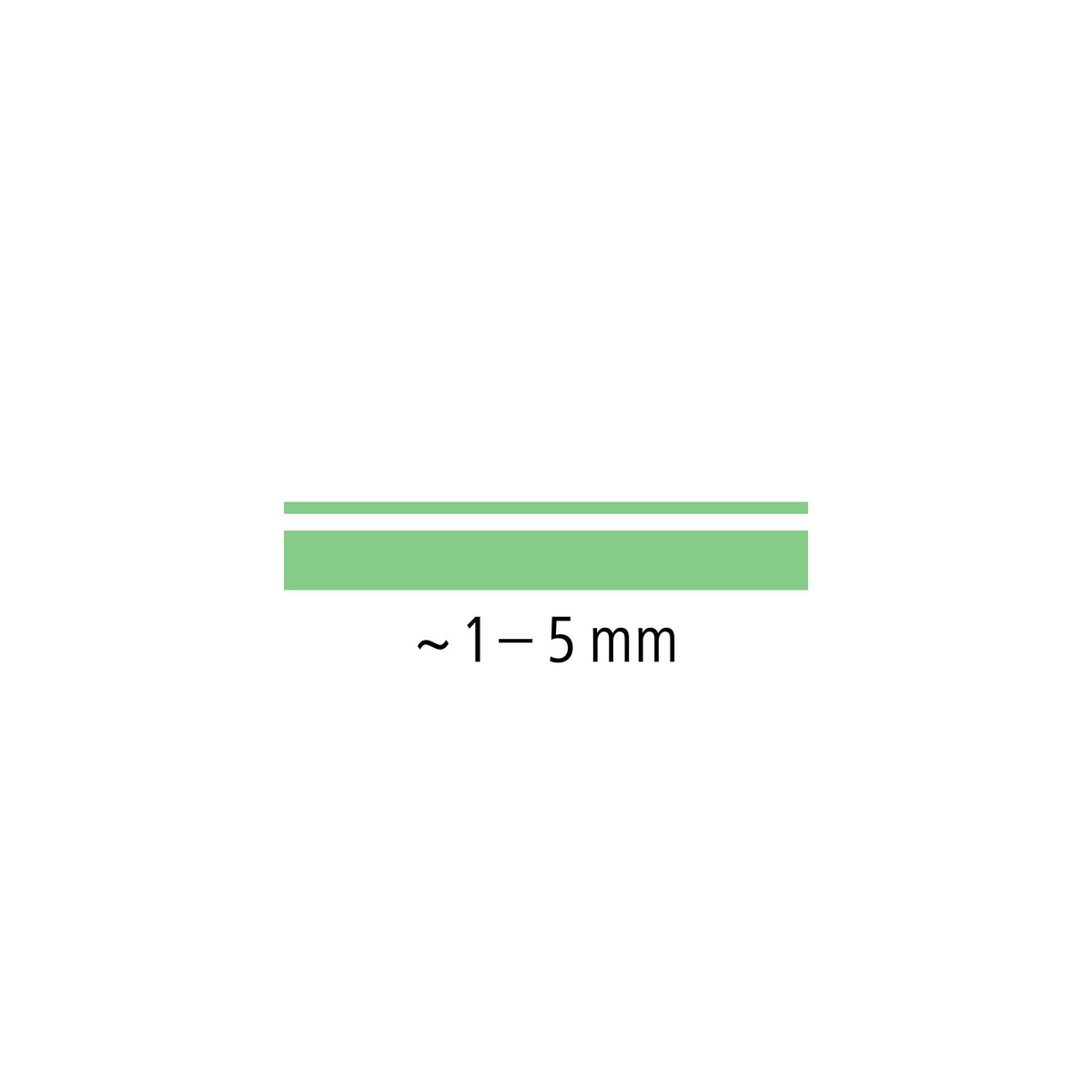 Pale green line samples, a thin and a thick stroke, labelled approx. 1 to 5 mm