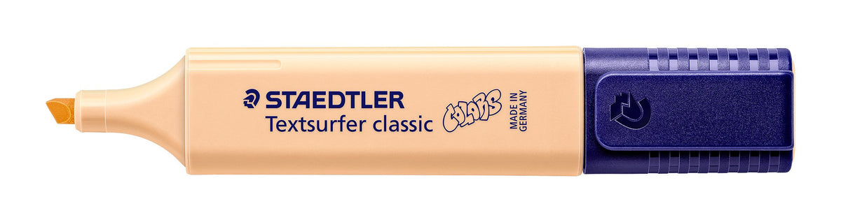 Peach Textsurfer classic 364 C-405 uncapped and lying flat, chisel tip on the left