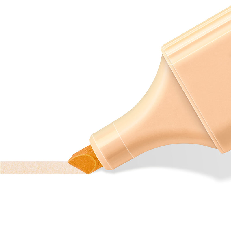 Close-up of the peach chisel tip laying a wide pastel stroke on paper