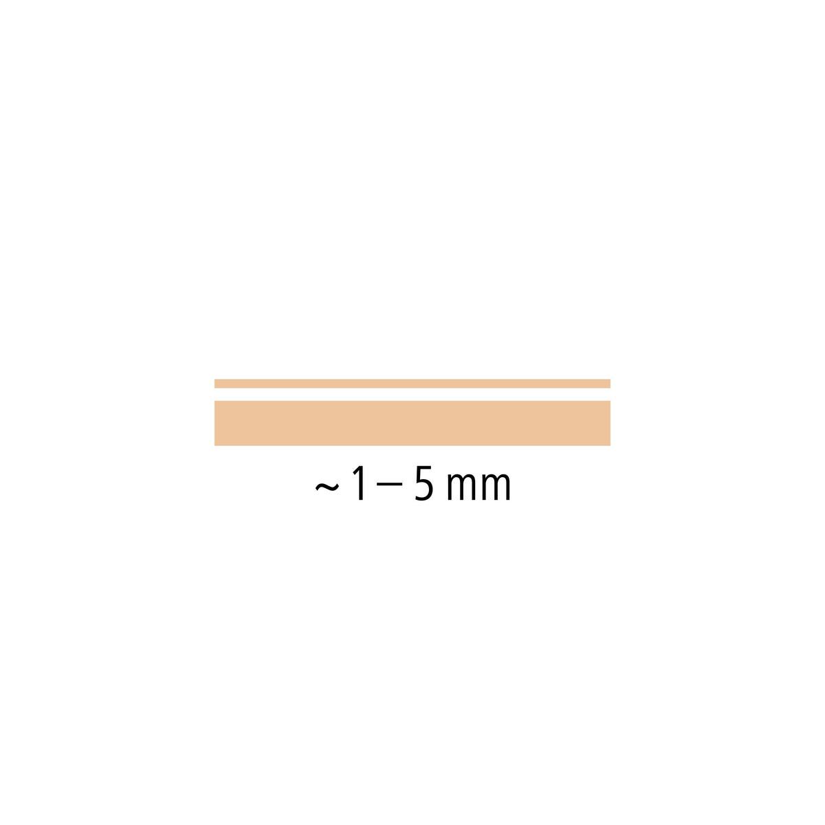 Peach line samples in narrow and broad widths with the approx. 1 to 5 mm label