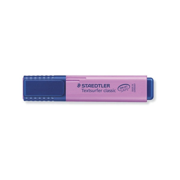 Violet Textsurfer classic highlighter with its dark blue cap on, lying flat