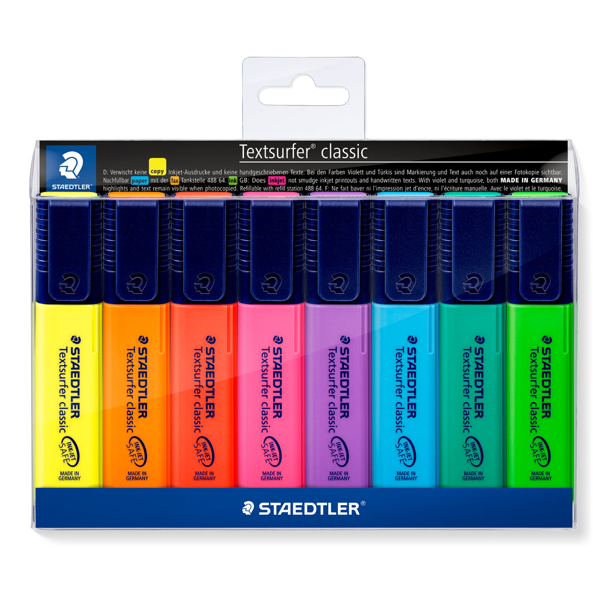 Staedtler Textsurfer classic 364 WP8 wallet of 8 highlighters in assorted fluorescent colours with navy caps