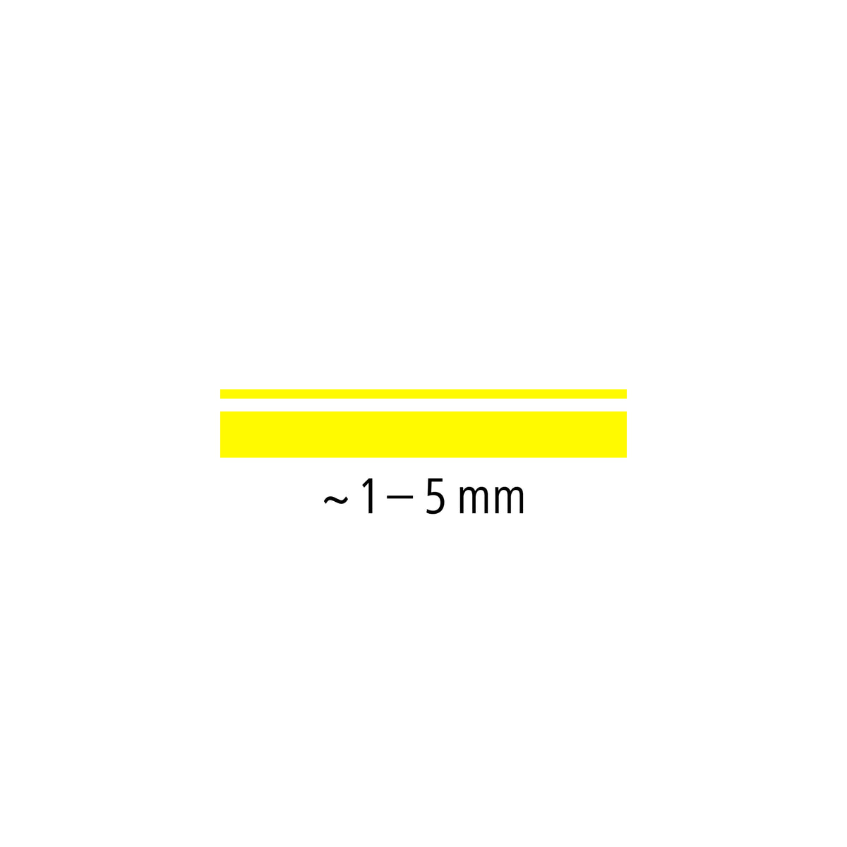 Line width diagram showing the Textsurfer classic chisel tip drawing yellow lines from about 1mm to 5mm
